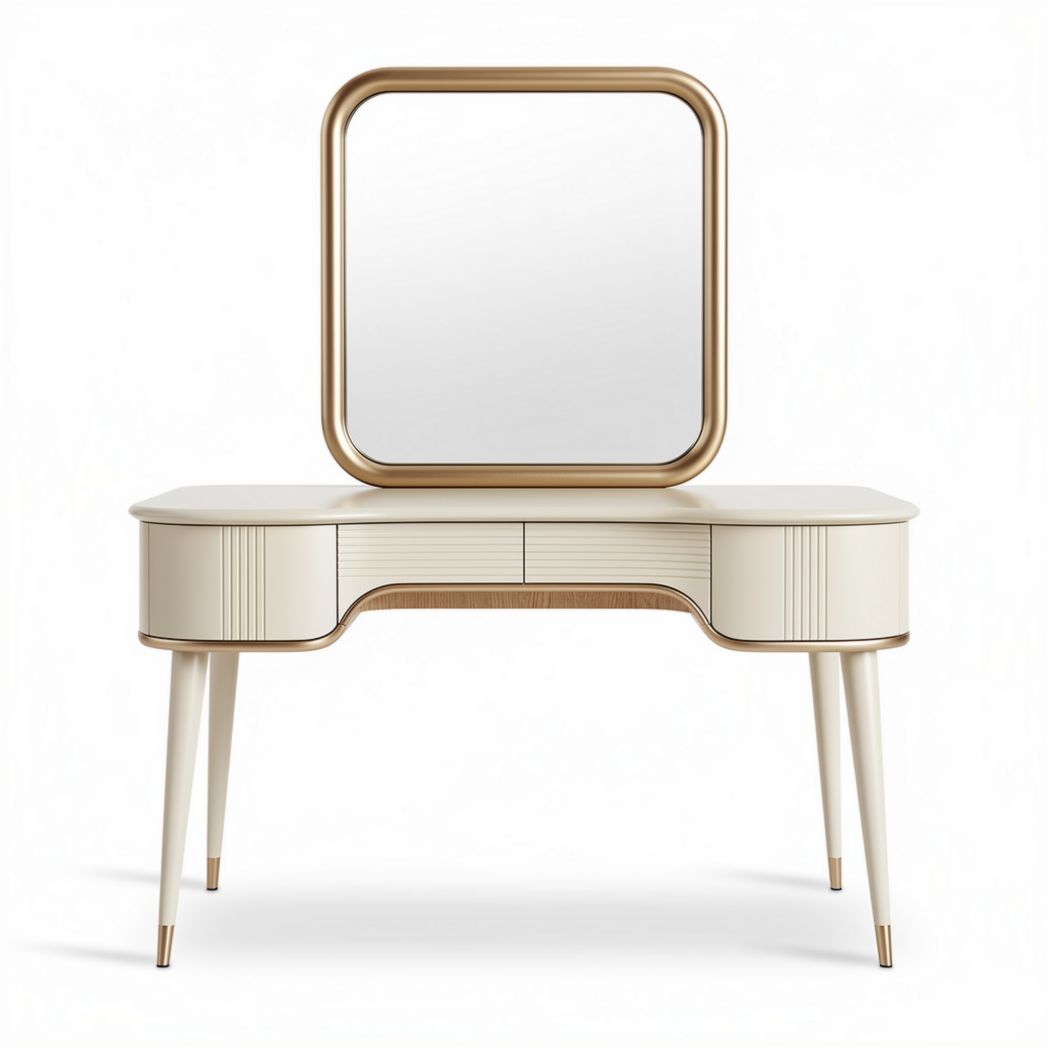Vanity table with square mirror and natural wood accents 120 x 60 x 75cm
