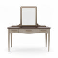 Vanity table with mirror and three drawers in beige and brown finish