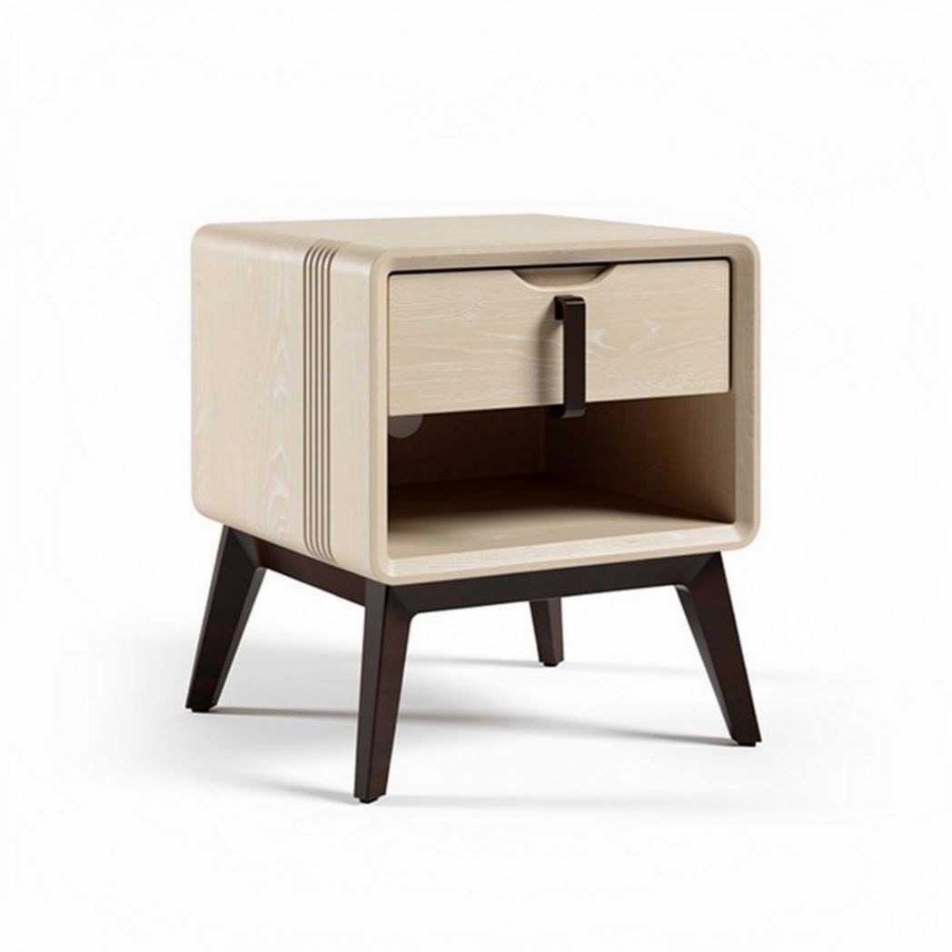 Wooden nightstand with one drawer and open storage in natural finish 45 x 45 x 50cm