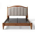 Wooden bed frame with upholstered headboard in natural finish 190 x 140 x 100cm