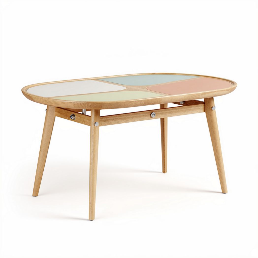 Wooden coffee table with glass top in multicolor design 100 x 60 x 45cm