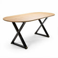 Oval wooden dining table with black metal legs 200 x 100 x 75cm
