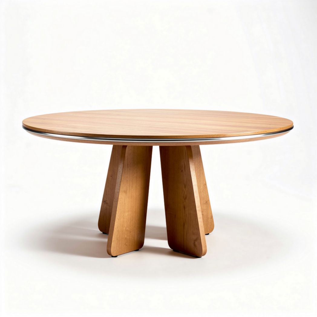 Round wooden dining table with four sturdy legs 150 x 150 x 75cm