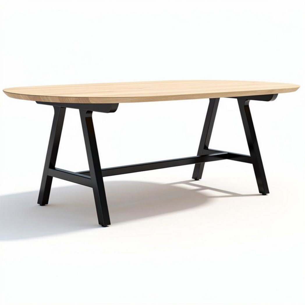 Oval dining table in wood and metal design 180 x 90 x 75cm for modern spaces