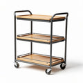 Wooden serving cart with metal frame and wheels for kitchen storage 80 x 40 x 80cm