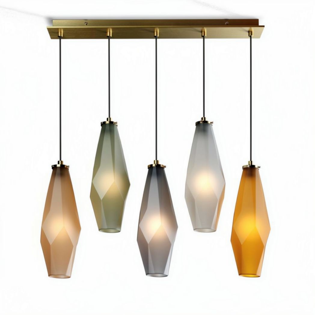 Multicolored pendant light fixture with geometric glass shades 40 x 15 x 15cm
