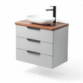 Wall-mounted bathroom vanity with wooden top three storage drawers and ceramic sink 80 x 50 x 45cm