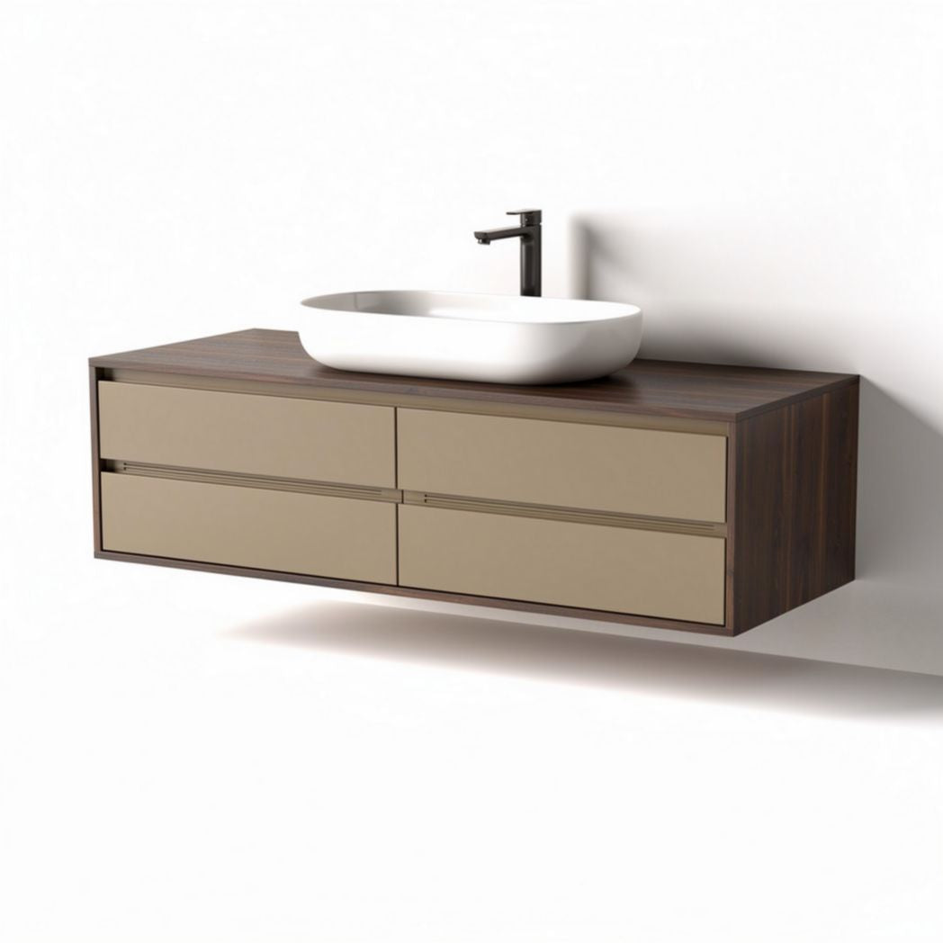 Wall-mounted bathroom vanity with integrated sink in brown and beige 80 x 40 x 25cm