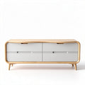 Modern wooden tv stand with gray drawers and elegant curves 120 x 40 x 50cm